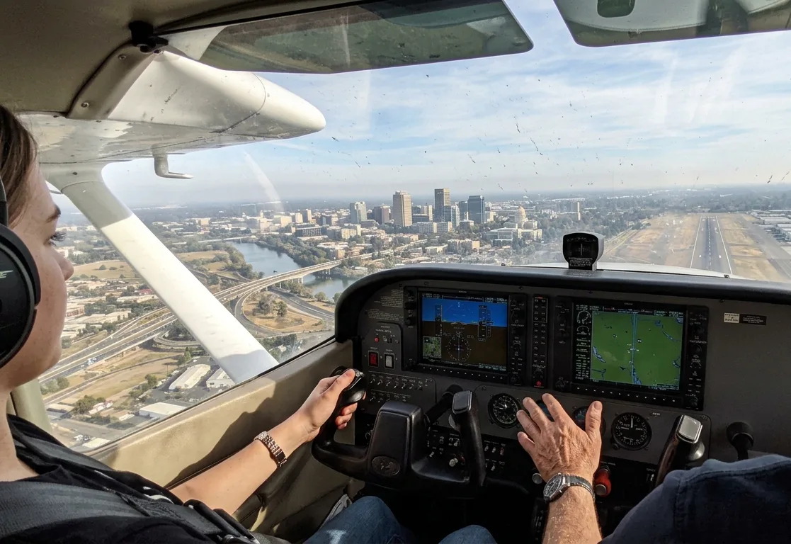 Pre-flight walkaround on a Cessna trainer